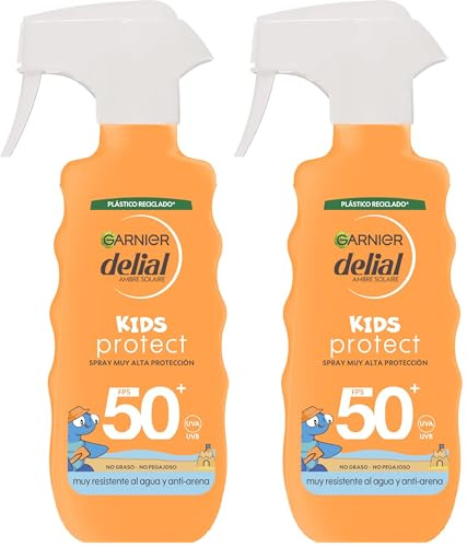 GARNIER DELIAL Spray Solar Muy Alta Protección FPS50+ EcoDiseñado Para Niños De Nemo Muy Resistente Al Agua Y AntiArena 270 ml (Paquete de 2)