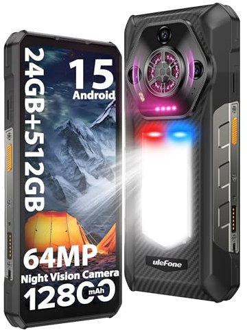 Ulefone Armor 30 Rugged Smartphone Android 15 24GB+512GB MTK G100 64MP+50MP Night Vision 12800mAh 66W 6.95 Big Flashlight+Big Speaker+Infinite Halo+Warning Light, Dual SIM IP68/69K Fingerprint ID NFC
