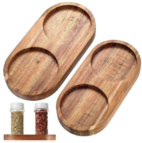 2 Pz Vassoio Macina Sale e Pepe, Sottobicchiere per Macina Pepe e Vassoio in Legno per Spezie, Proteggi Tavolo da Pranzo, Porta Spezie, Sottobicchiere per Candela (Diametro Interno 5,8 cm e 6,3 cm)