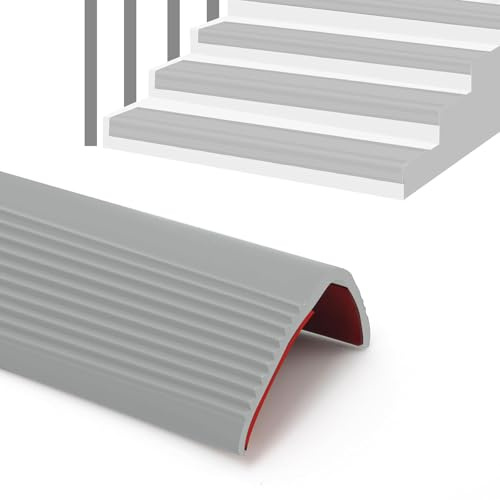 10m Stair Anti-Slip Nosing, Stair Edge Protector, Self-Adhesive PVC Rubber Edge Trim for Stairs & Flooring, Flexible and Durable Protection (25mm Width, Grey)