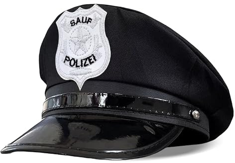 SPIELFERKEL Sauf Polizei Polizeimütze – Schwarze Mütze mit Abzeichen & glänzendem Schirm – Lustige Kopfbedeckung für Erwachsene, JGA, Festivals & Motto-Partys – Unisex, Komfortabel, Party-Accessoire