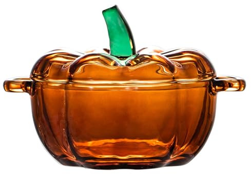 KESOTO Piatto per Caramelle in Vetro con Coperchio, Barattolo per Caramelle, Contenitore per Gioielli, Barattolo, Ciotola a Forma di Zucca per Buffet, Arreda, Orangina