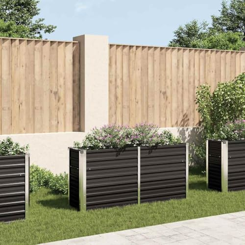 Massbinet Hochbeet Metall Hochbeete-Kit für Beet Hochbeet Garten Wetterfest Kräuterbeet Frühbeet Gemüsebeet Pflanzenbeet zur Anzucht als Blumenkasten Anthrazit 160 x 40 x 77 cm Stahl
