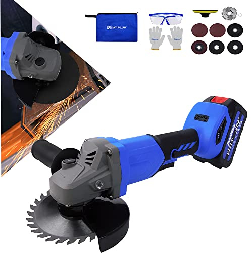 Brushless Cordless Angle Grinder 21V 115MM Cut-Off 3.0Ah Lithium-ion Battery & Fast Charger w/Cutting Wheel & Grinding Wheel, 10000RPM Cutting Speed for Metal, Wood Cutting