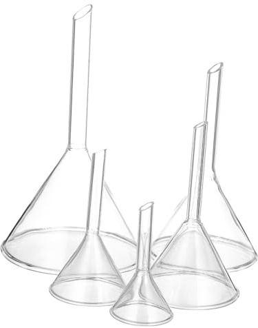 DIKACA 5 piezas Embudo de Vidrio de Laboratorio con Tallo y Ángulo de Resistente Altas Temperaturas y Químicos para Líquidos y Polvos