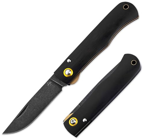 BÖKER PLUS® Rusticus All Black - klappbares Gentleman Taschenmesser mit Holzgriff - hochwertiges Zweihandmesser 42a konform mit - modernes Hippekniep Klappmesser mit 8,4 cm Clippoint Klinge schwarz