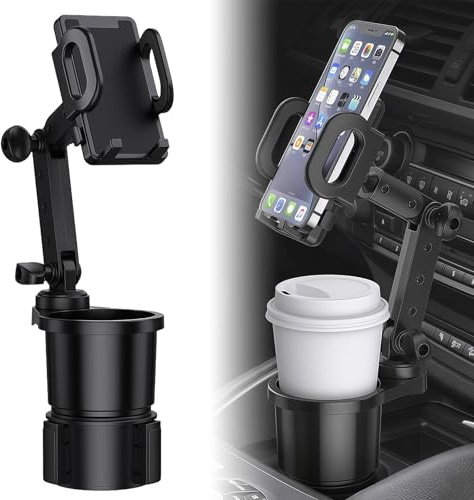 Cup Holder Phone Mount,2 in 1 Cup Holder Expander Cell Phone Holder Mount with Adjustable Extendable Arm,360° Rotation Car Tablet for 4-7 iPhone Smartphone and Most Bottles