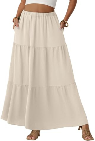 Lepunuo Women's Tiered Flowy High Waisted Long Maxi Skirt Pockets