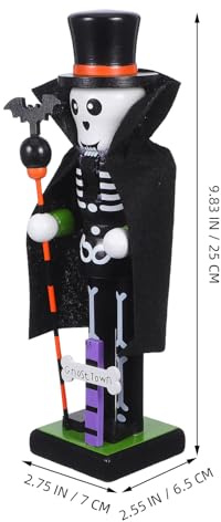 PHENOFICE Figura de Cascanueces de Halloween de Madera Pintada a Mano Diseño de Esqueleto Soldado Decorativo para Adornos y Centros de Mesa Festivos de Halloween Estatua Compacta para