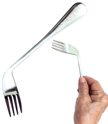 Fourchette coudée pour personnes âgées – 17 x 3,8 cm – Cuillères à tête courbée – Fourchette à manger coudée – Ustensile courbé pour l'auto-alimentation | Ustensile d'allaitement pratique pour les
