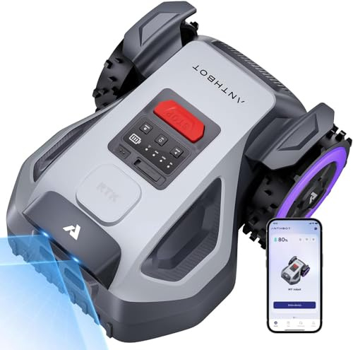 ANTHBOT Robot Tondeuse M5, 500-700㎡，NetRTK + 4G, Double Vision IA, ACC Cartographie Automatique, Gestion Multi-Zones, Programmation de la Tonte, 150㎡/h, 3-7CM Réglage de la Hauteur de Coupe