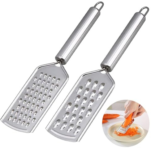 2 PCS Cheese Grater Fine Grater with Handle, Kitchen Grater, Graters for Kitchen, Stainless Steel Blade, for Chocolate, Cheese, Carrot, Ginger, Coconut, Nuts(Silver)