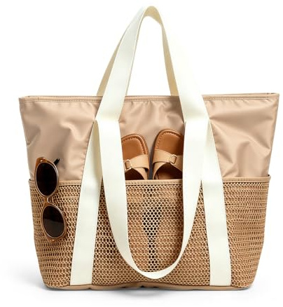 CHMMY Borsa da Spiaggia, Borsa Mare da Donna con Cerniera, Borsa da Spiaggia Grande XXL per Famiglie, Borsa Tote Impermeabile per Piscina, Borsa tote da spiaggia pieghevole