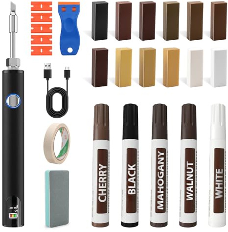 Laminat Reparaturset, Vinylboden Parkett Reparaturset mit Schmelzwerkzeug | Holzreparatur Set, 12 Farben Hartwachs für PVC Bodenbelag, Laminatboden, Holzboden Möbel Arbeitsplattet Reparatur Set