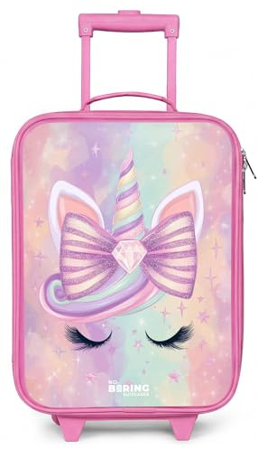 NoBoringSuitcases.com® Maleta Infantil Rosa Compacto 48x31x19 cm Maletas De Viaje Cabina Trolley con Ruedas LED Rigida Ultraligero - Niñas - Unicornio- Rosa