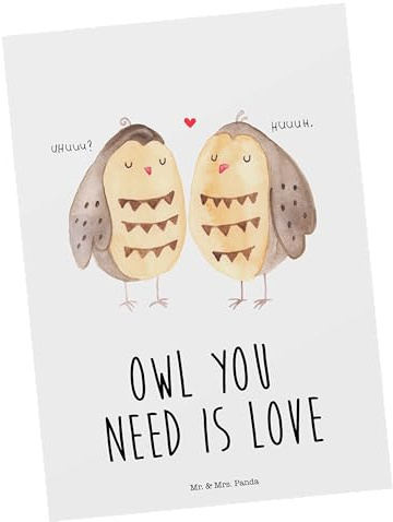 Mr. & Mrs. Panda Postkarte Eulen Liebe - Geschenk, Wortspiel lustig, Ansichtskarten, Pärchen, Paar, verliebt, Freundin Geschenk, Dankeskarte,