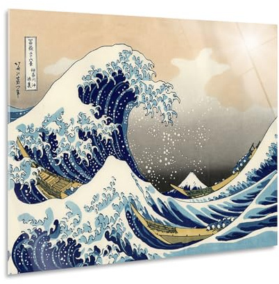 Giallobus - Cuadro - Hokusai - La gran ola de Kanagawa - Vidrio acrílico - 70x50 - Listo para colgar - Cuadros modernos para el hogar