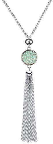 Lange Kette Quaste Halskette Anhänger Harz Pullover Kette Bohème-Stil für Frauen, Farbwechsel (Weiß)