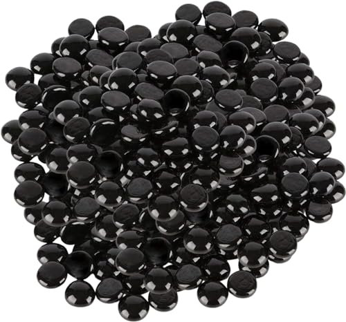 ARSUK 170-180 Stück Schwarze Glas Kieselsteine 17-20 mm (955 g) für Dekoration, Aquarien, DIY-Projekte, Kunsthandwerk – Glänzende Natursteine für Blumenarrangements, Terrarien & Tischdekoration