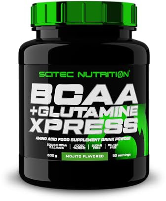 Scitec Nutrition BCAA + Glutamine Xpress - Mélange d'acides aminés essentiels - avec 5g de BCAA 2:1:1-5g de Glutamine - enrichi en Taurine, 600 g, Mojito