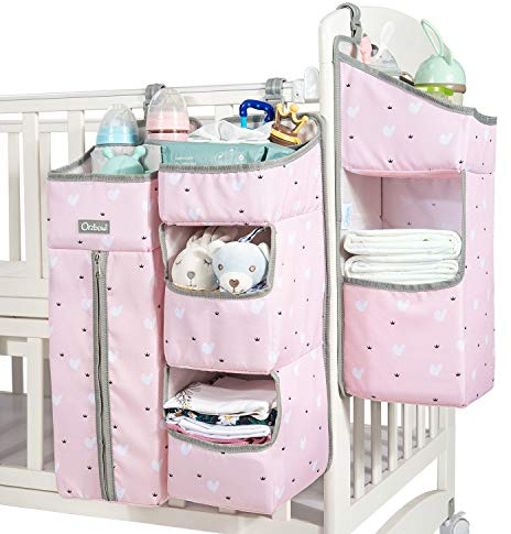 Orzbow 3-in-1 Hanging Diaper Caddy Organizer for Changing Table, Nursery Organization and Diaper Stacker for Crib Wall, Removable Diaper Organizer for Baby Girl Essentials, Pink