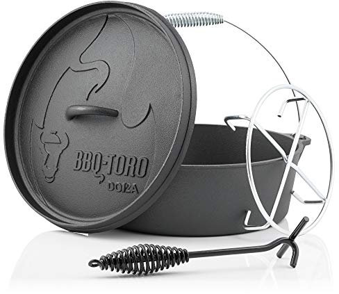 BBQ-TORO Forno Olandese Alpha Serie | precampionato - già Bruciato| Diverse Dimensioni | Pentola in ghisa Olandese precampionato | Forno Olandese in ghisa (DO12AX - 10,7 Litri, Pentola Senza Piedi)