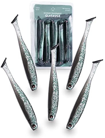 Zanderfang - Glasaugen Gummifische 9,5cm - Angelköder zum Raubfischangeln - mit Fischaroma aromatisiert - 5er-Set - Schwarz