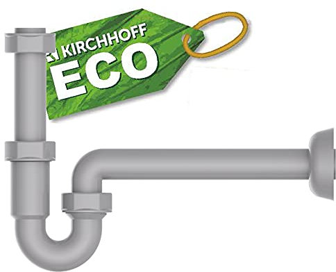 KIRCHHOFF ECO-SAVE Siphon, nachhaltiger Abfluss, Geruchsverschluss aus recyceltem Kunststoff, Ablaufgarnitur für Waschbecken und Waschtisch, Röhrensiphon 98801049, Grau