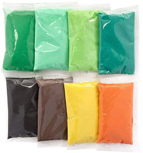 Baker Ross FE175 Sable en couleurs de la jungle - Paquet de 8, sac de sable, sable décoratif pour enfants, fournitures d'art pour enfants