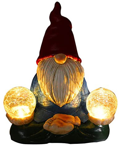 NA Statue de nain de jardin avec lampes solaires LED - Décoration de Noël - Pour terrasse, cour, pelouse, porche, couloir