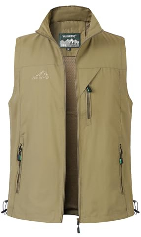 Yukirtiq Utomhus Snabbtorkande fiskeväst för män andningsbar camping ytterkläder väst ärmlös topp fotografi jakt lätt Gillette väst, Khaki, XXL