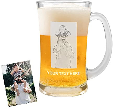 Jacklin F Personalisierter Bierkrug Personalisierter Bierkrug mit Foto & Text - Vatertags-Bierkrug mit eingraviertem Text für Ihn, Männer, Vater oder Ehemann