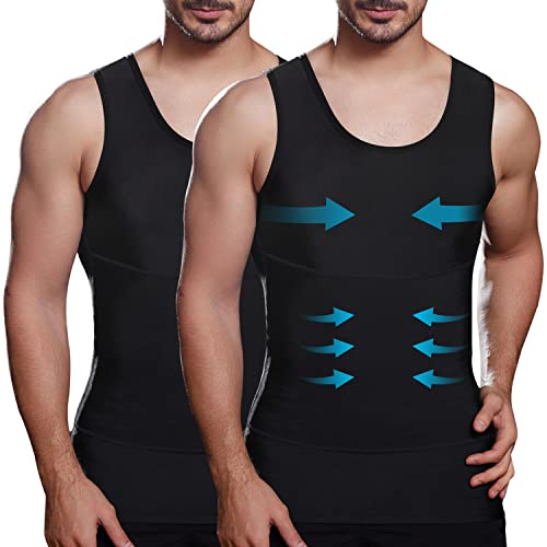 Lgtfy Slimmande kroppsformande väst, herr, kompressionströjor för gynekomasti, magkontroll-undertröjor, sekundsnabb förändring, 2-pack svart, XXL