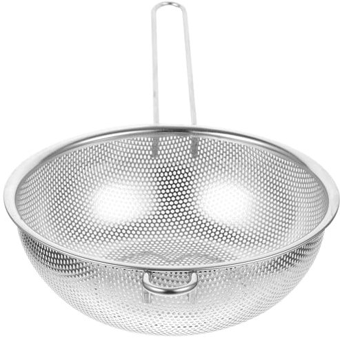 Stainless Steel Colander with Handle, Fine Mesh Food Strainer, Long Handle Metal Strainer, Drain Basket for Rice Pasta Spaghetti Vegetables