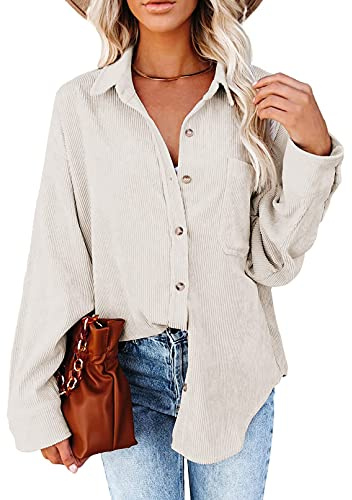 Necooer Women's Corduroy Shirts Boyfriend Long Sleeve Button Down Blouses Tops
