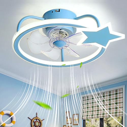 Dceinz Niños Lámpara Ventilador techo Con Mando a Distancia Silencioso DC Reversible 6 Velocidades Ceiling Fan with Light Timer LED Regulable Para Dormitorio Infantil
