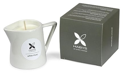 Habys Natur Massagekerze White Musc 100 ml, Duftkerze, Kerze Entspannung, Natürliche Rohstoffe Sheabutter, Sojawachs, Arganöl. Weiche, hydratisierte und zart duftende Haut