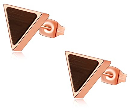 Ohrringe Damen Edelstahl Holzohrringe Holz Ohrstecker Geometrisch Hexagon Dreieck Durchmesser 8mm Nickelfrei Hypoallergen inkl. Eleganter Geschenkverpackung