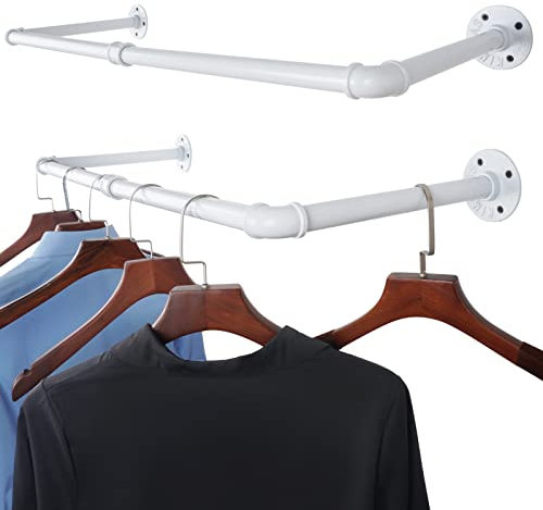 AddGrace Industrieller Eisenrohr-Kleiderständer zur Wandmontage, Kleiderstange, Verkaufsständer, Schrankaufbewahrung, Kleider-Organizer,weiß