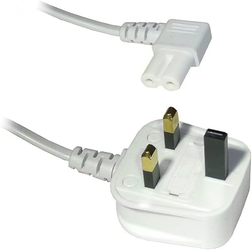 Mr. Gadget's Solutions® Right Angle Figure Fig of 8 IEC C7 Mains Power Lead Cable for Laptop, TV, LED, Skybox, Sky plus HD box Power Cord UK Plug White – 2m