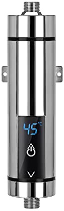 Elektrisk varmvattenberedare, mini elektrisk varmvattenberedare med digital display, justerbar temperatur, tanklös varmvattenberedare för kök och badrum tvätt (silver 5 500 W)