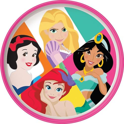 Tataway Assiette plate Disney blanche et rose pour fille en plastique Princesses Blanche-Neige Ariel Jasmin Rapunzel avec base antidérapante
