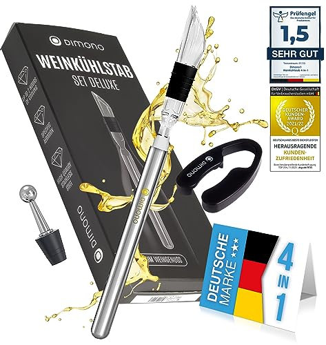 Dimono® Varita Enfriadora de Vino 3 en 1 Enfriador de Botellas Premium, Decantador con Pitorro, Tapón y Cortador de Vino; Set de Regalo Enfriador de Vino de Lujo.