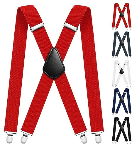 Aomig Hosenträger Stark Breit für Herren Damen Breit Lang X Style | Hosenträger Stark Breit 3,5 Cm mit Sehr Starken 4 Metall Clips Länge Einstellbar Elastisch Einheitsgröße Arbeits-Hosenträger