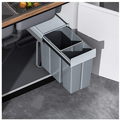 Pattumiera da Cucina Estraibile, Pattumiera da Incasso da 10 L + 20 L/Sistema a Cassetti Multiuso per Contenitori per Rifiuti, per Mobile sotto, PP