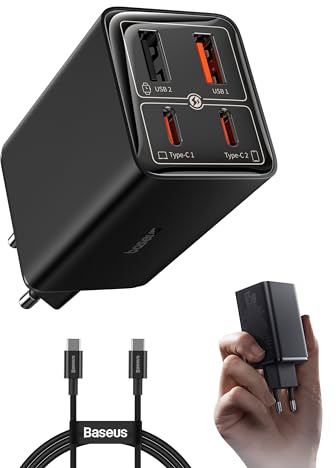 Baseus USB C Ladegerät, 65W GaN 6 Netzteil Schnellladegerät Mehrfach für MacBook Pro, iPad Pro, Steam Deck, Dell XPS 13, iPhone/Galaxy, Pixel, Tablets, Handy Stecker Power Charger Adapter Ladestecker