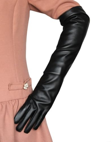 osiuujkw Guanti lunghi da donna multifunzionali alla moda ed eleganti in pelle PU con ampia applicazione comodi guanti lunghi in pelle PU, Nero, L