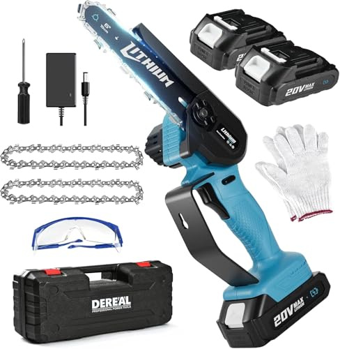 Mini Chainsaw Cordless 6 Inch with 2 Batteries Powered 40V Electric Power Chain Saws with Security Lock, Upgraded Handheld Small Chainsaw for Wood Cutting Trimming