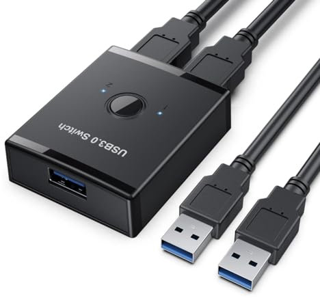 USB 3.0 Switch KVM Splitter Hub | 1x2 2x1 Bidirektional | USB Anschluss Umschalter 2 in 1 Out / 1 in 2 Out | Mit 2 USB 3.0 Kabel | Für Tastatur Maus Drucker Kartenleser