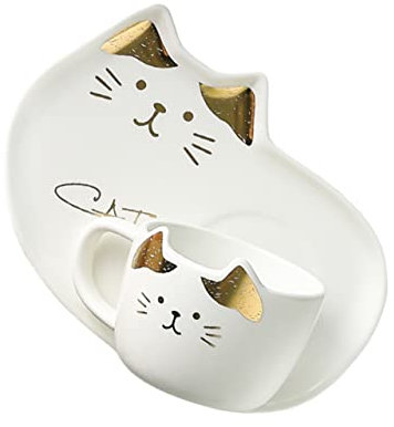 Ciieeo Set Di Tazze E Piattini Con Motivo A Gatto Unico Tazzina Da Caffè Espresso in Porcellana Piattino in Ceramica Fatta A Mano Per Uso Quotidiano